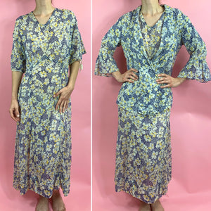 Semi Sheer 1920s Printed 2 Pc Dress & Jacket Set