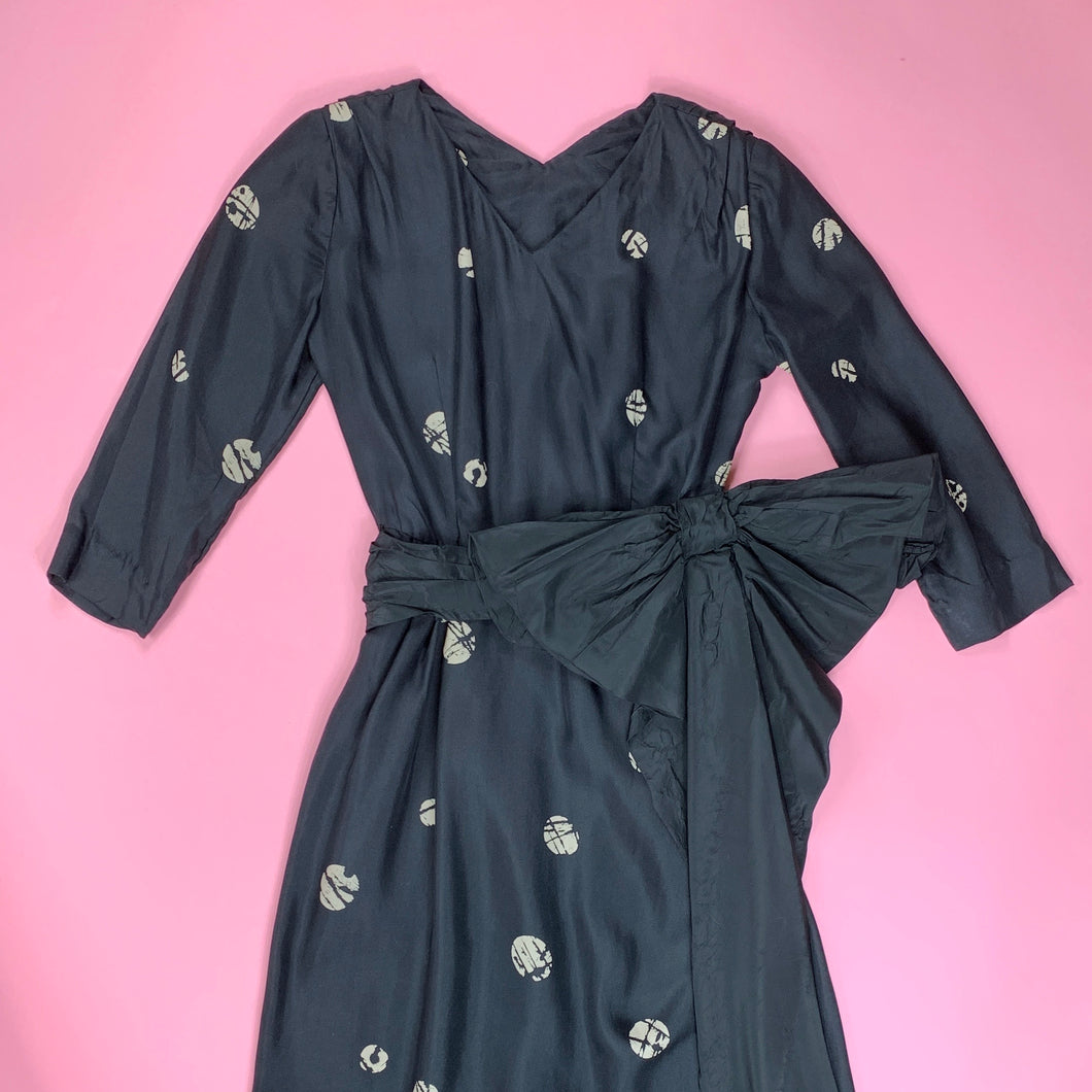 1940s Printed Silk Dress With Sash