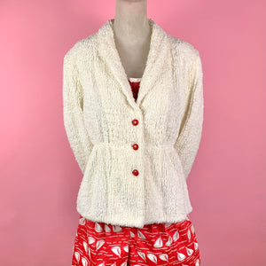 1930s/1940s Shawl Collar Chenille Jacket w/ Red Buttons