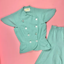 Load image into Gallery viewer, 1940s Kay Collier 2 pc Mint Green Set w/ Oversized Lucite Gem Buttons
