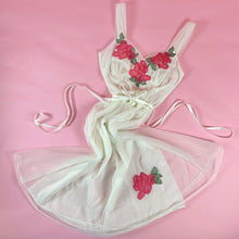 Load image into Gallery viewer, 1960s Sheer Nylon Lingerie Dress w/ Lace Rose Appliqués
