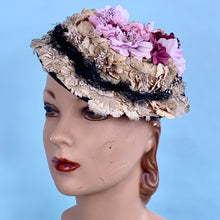 Load image into Gallery viewer, 1940s Flower Covered Miniature Boater Hat
