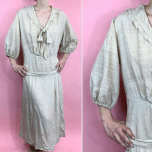 Load image into Gallery viewer, 1920s Raw Silk Dress With Ruffles &amp; Balloon Sleeves
