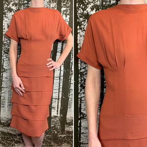 1940s Rust Rayon Crepe Dress