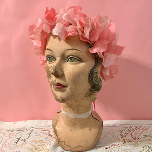 1950s Floral Crown w/ Shocking Pink Velvet Ties