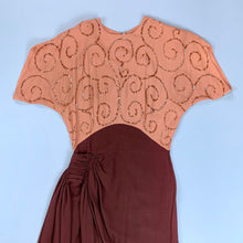 Load image into Gallery viewer, 1940s Sequin &amp; Color Block Rayon Crepe Dress
