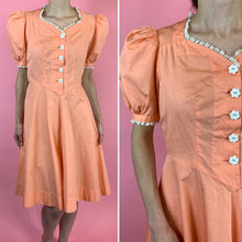 Load image into Gallery viewer, Late 1930s Creamsicle Dress With Puff Sleeves &amp; Lace
