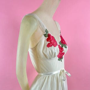 1960s Sheer Nylon Lingerie Dress w/ Lace Rose Appliqués