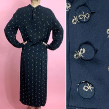 Load image into Gallery viewer, 1930s Crepe Dress With Lantern Sleeves &amp; Metallic Embroidery
