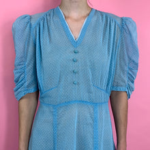 Load image into Gallery viewer, 1930s Dot Print Sky Blue Dress With Puff Sleeves
