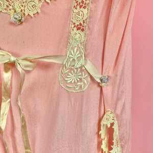 1920s Pink Step-In w/ Scalloped Hem, Lace & Ribbon Roses