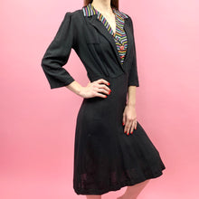 Load image into Gallery viewer, 1940s Rayon Crepe Dress W/ Rainbow Striped Collar
