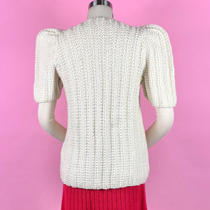 Early 1940s Chunky Knit Puff Sleeve Cardigan Sweater