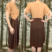 Load image into Gallery viewer, 1940s Sequin &amp; Color Block Rayon Crepe Dress
