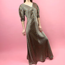 Load image into Gallery viewer, Bias Cut 1930s Rainbow &amp; Metallic Striped Evening Gown
