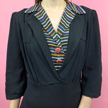 Load image into Gallery viewer, 1940s Rayon Crepe Dress W/ Rainbow Striped Collar
