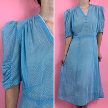 Load image into Gallery viewer, 1930s Dot Print Sky Blue Dress With Puff Sleeves
