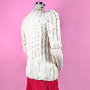 Early 1940s Chunky Knit Puff Sleeve Cardigan Sweater