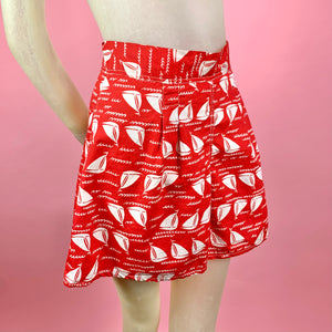 1940s Sailboat Novelty Print Pleated High Waist Shorts