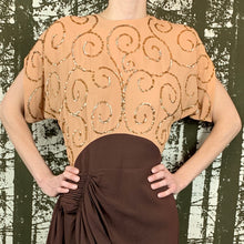 Load image into Gallery viewer, 1940s Sequin &amp; Color Block Rayon Crepe Dress
