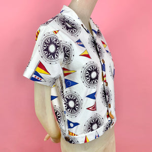 1950s Sailcloth Jacket w/ Nautical Flag Novelty Print