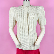 Load image into Gallery viewer, Early 1940s Chunky Knit Puff Sleeve Cardigan Sweater
