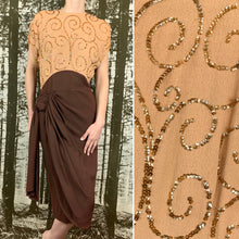 Load image into Gallery viewer, 1940s Sequin &amp; Color Block Rayon Crepe Dress
