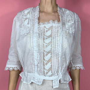 Edwardian Cotton Voile Blouse With Exquisite Lacework