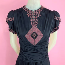Load image into Gallery viewer, 1930s Rayon Jersey Gown With Pink Beading
