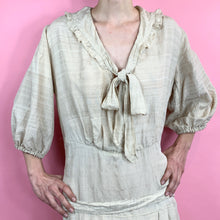 Load image into Gallery viewer, 1920s Raw Silk Dress With Ruffles &amp; Balloon Sleeves
