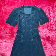 Load image into Gallery viewer, 1940s Peacock Blue Velveteen Dress w/ Buttons
