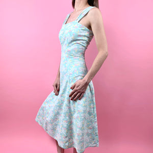 1940s Mint Green Bow/Floral Print Feedsack Sun Dress