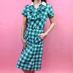 1930s Depression Era Turquoise Plaid Dress